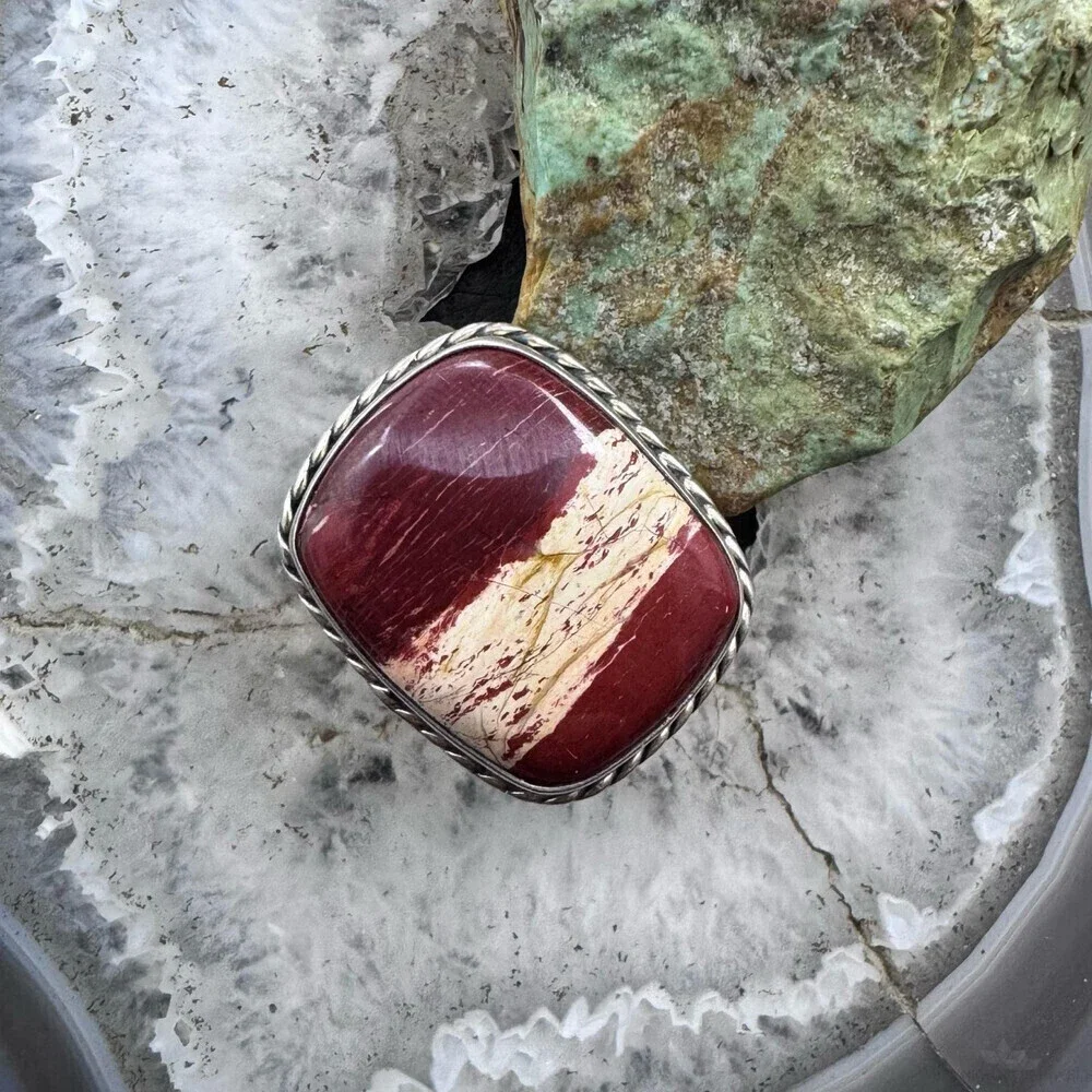 Sterling Silver Southwestern Style Large Snake Skin Jasper Ring Sz 9 For Women